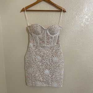 Fashion Nova Strapless White Lace Dress